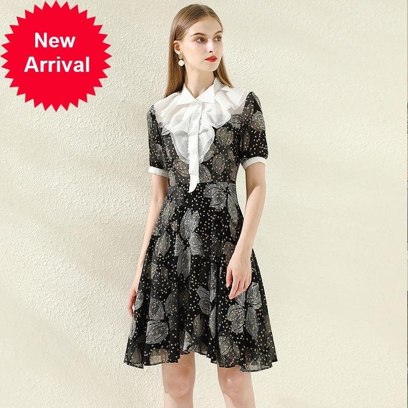 

2021 New Vintage Female Runway Will See Elegant Butterfly Black Miniline Flower Dress New Summer Designer Chiffion Clothes 8s65, Blue