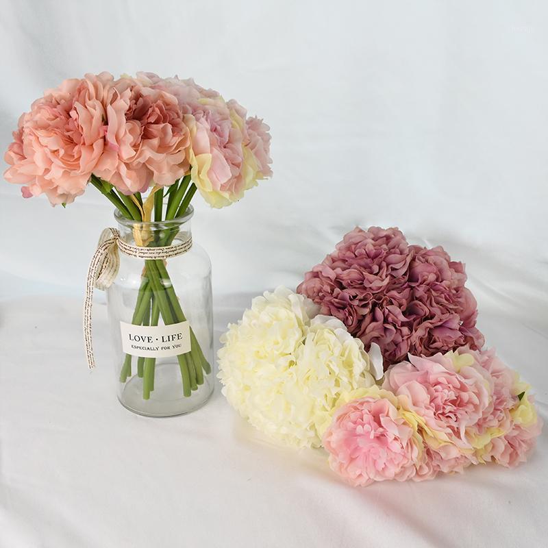 

5pcs/bundle Artificial Silk Hydrangea Peony Wedding Bride Hold Bouquet Valentine's Day Home Deco Supplies DIY Fake Flower Wreath1, B01