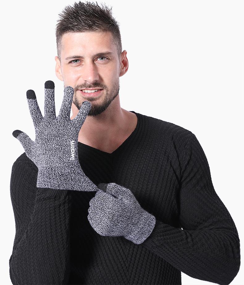 

2020 new winter warm men's knitted gloves full finger gloves men thick wool Zhiping cotton work