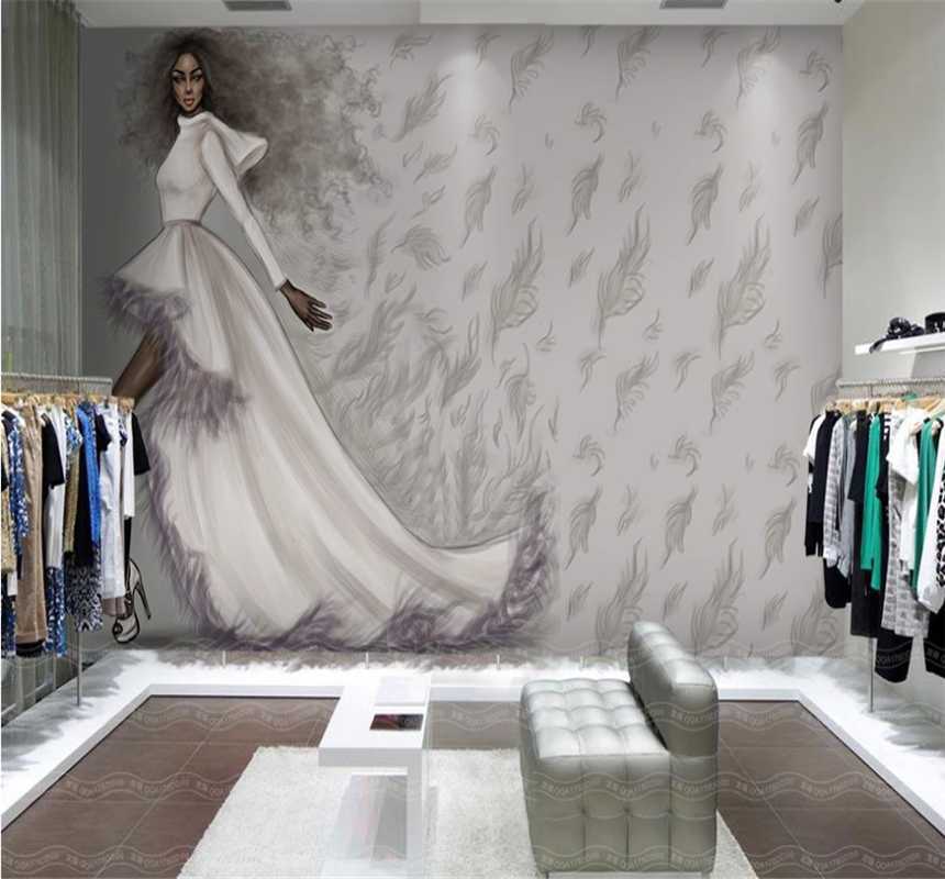 

Xuesu Professional custom wallpaper retro hand-painted beauty clothing store background wall painting 8D waterproof wall cloth, Silk material