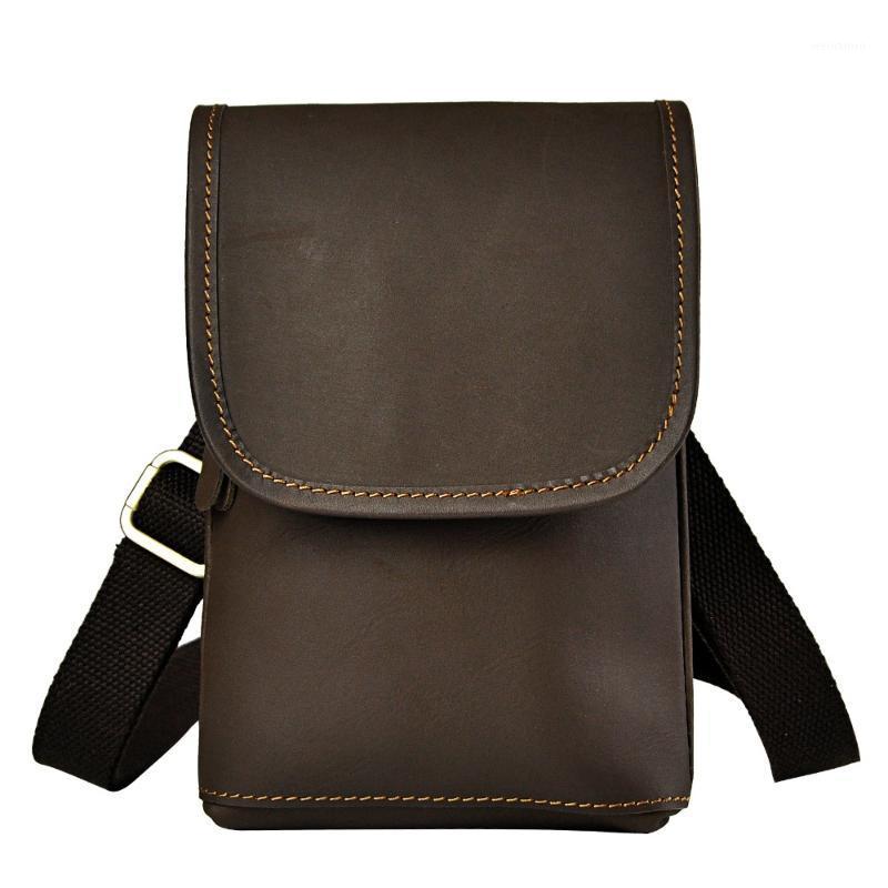

Fashion Mens Leather Multifunction Shoulder Satchel Bag Designer Cigarette Case Phone Pouch Hook Belt Waist Bag Pack 611-101, Black