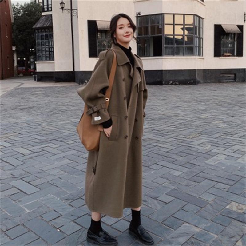 

Women Elegant Winter Cashmere Overcoat Long Bandage Woolen Coat 2020 Women Tops Long Overcoat Outwear Coat ins, Black
