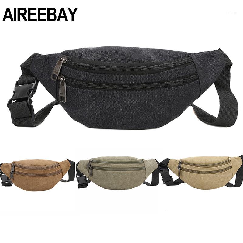 

AIREEBAY Men Waist Bag Casual Functional Money Phone Pouch Belt Bag Women for Belt Canvas Hip Fanny Pack Banana1, Sky blue