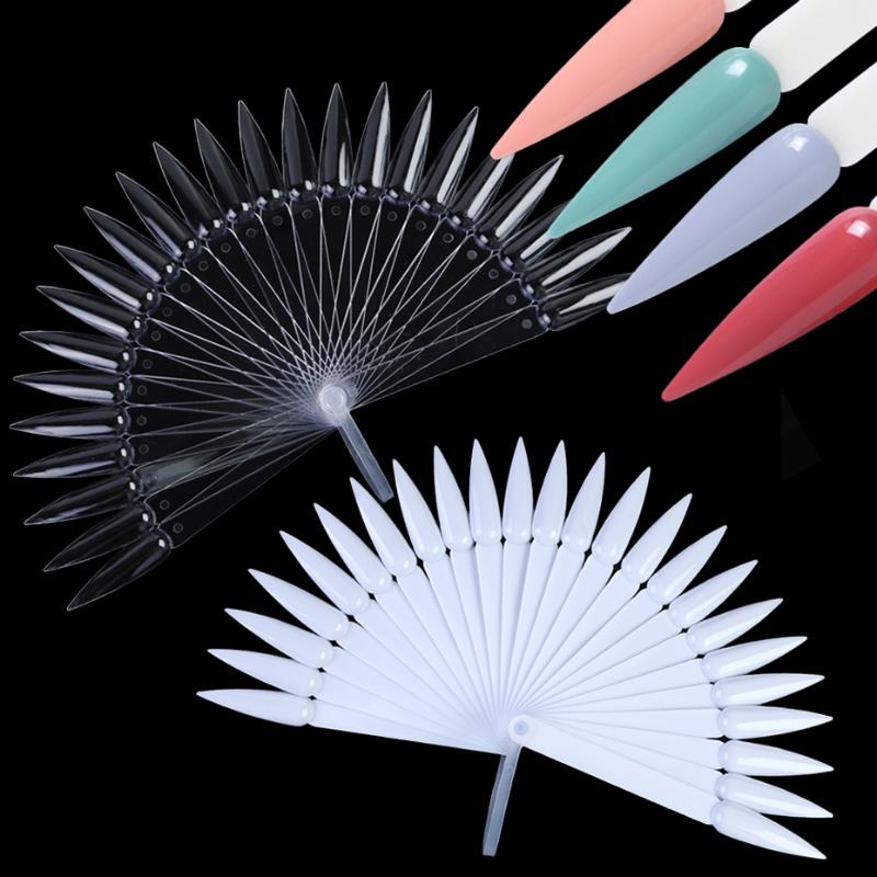 

24pcs False Nail Tips Fan Color Card Clear White Top Nail Art Practice Display UV Gel Polish Fake Swatches Tool Manicure LE1503, Transparent