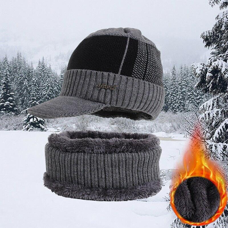 

Winter Beanie Hat and Scarf Set Warm Knit Thick Fleece Winter Men Hat Scarves Caps 2020 2pcs/set