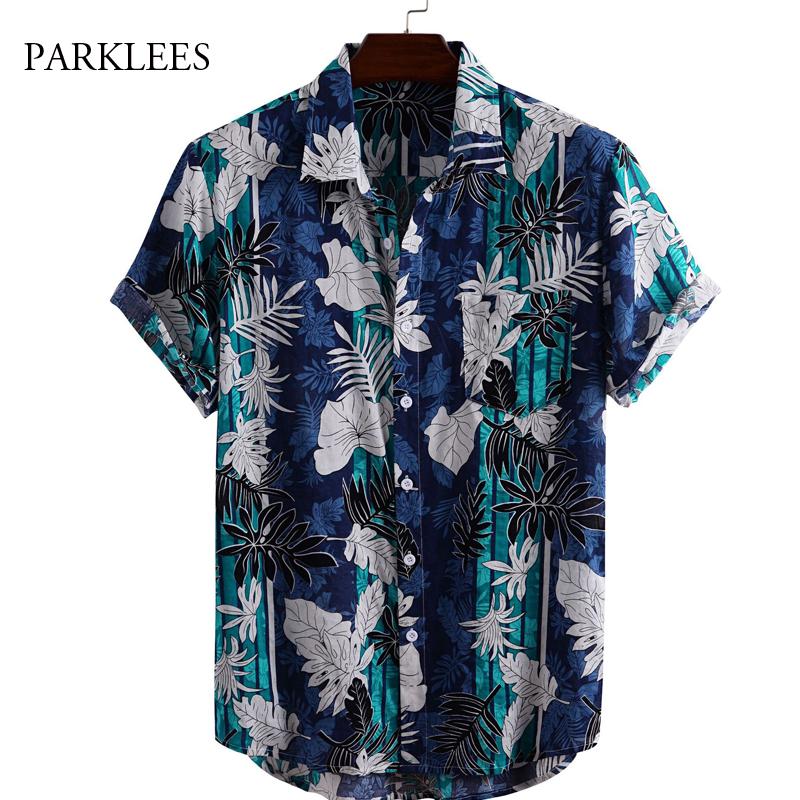 

Men's Casual Shirts Floral Print Summer Beach Hawaii Shirt Men Short Sleeve Oversize Aloha Mens Loose Holiday Vocation Clothing Camisas, White;black