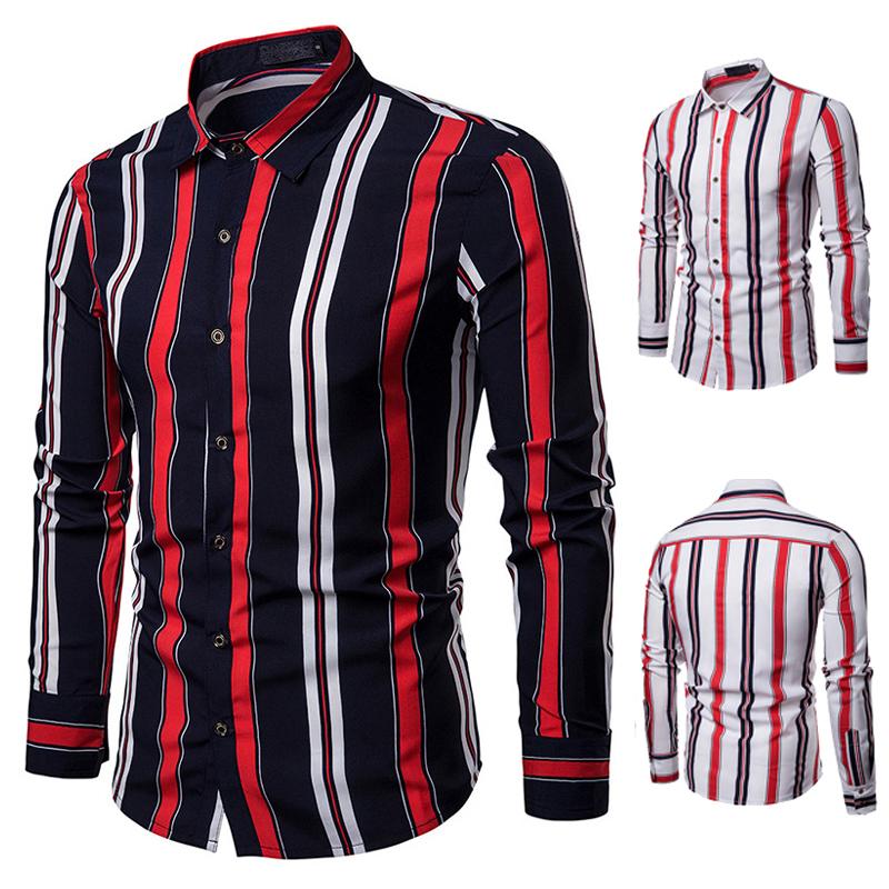 

Spring New Men' Shirt Fashionable Double-color Strip Body Design Dynamic Men' Turn-collar Long-sleeve Shirt, Black