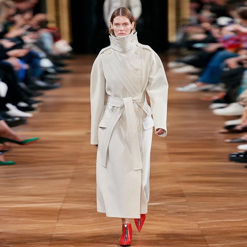 

A small number of designers stand collar cocoon woolen overcoat, Black