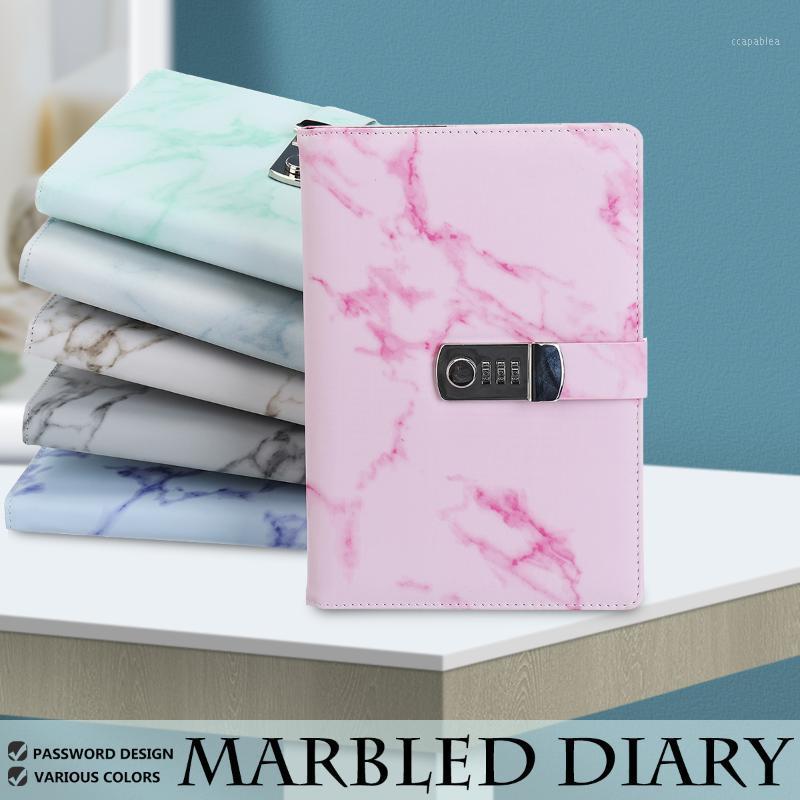 

A5 Notebook Paper Vintage Leather Marbling Diary Journal with Combination Password Lock Code Notebook School Office Stationery1