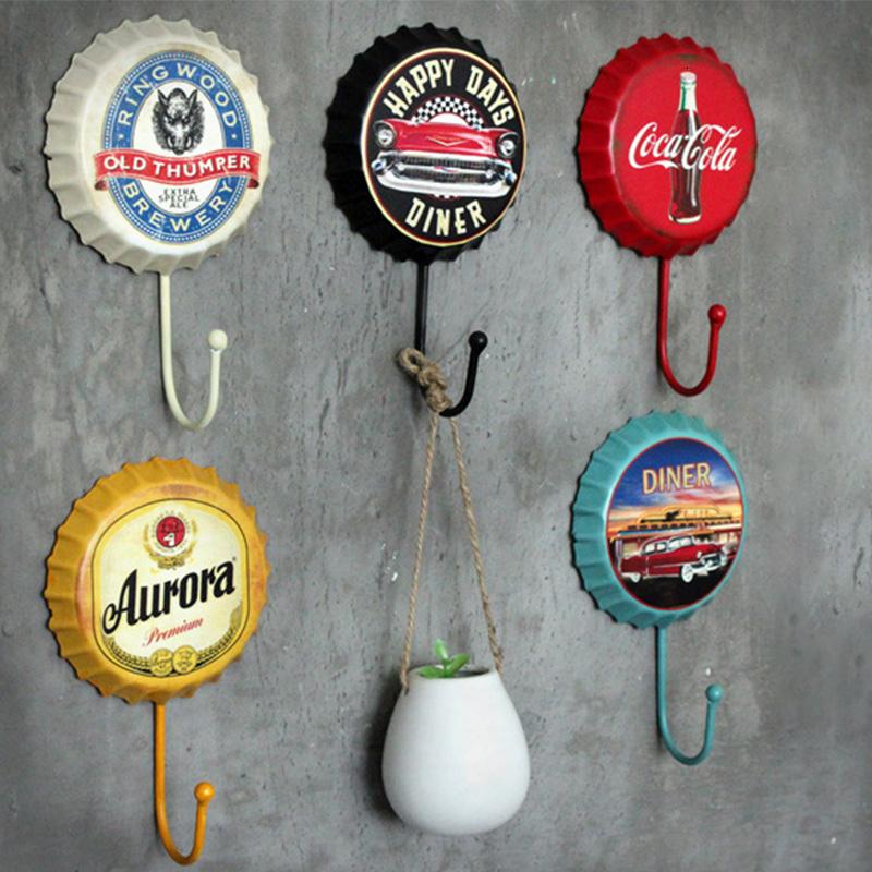 

Vintage Wine Bottle Cap Iron Hook Wall Craftwork Decoration Pendant Creative Beer Hooks Clothes Hooks for Kitchen Home Storage