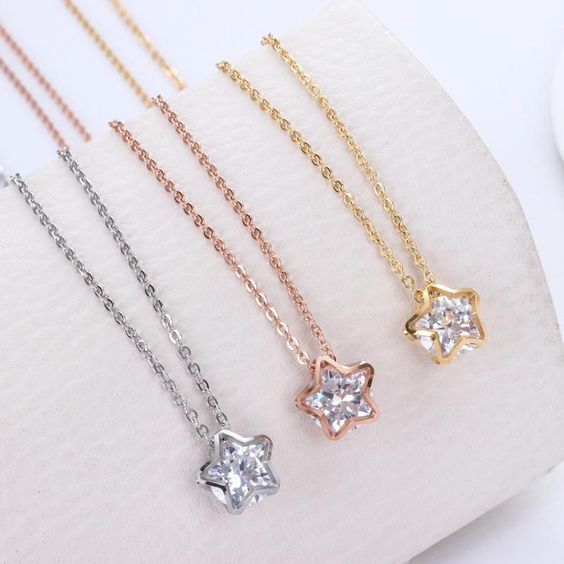 

Rose gold color stainless steel star pendant necklace women bijoux, cute crystal statement necklaces fashion jewelry neckless