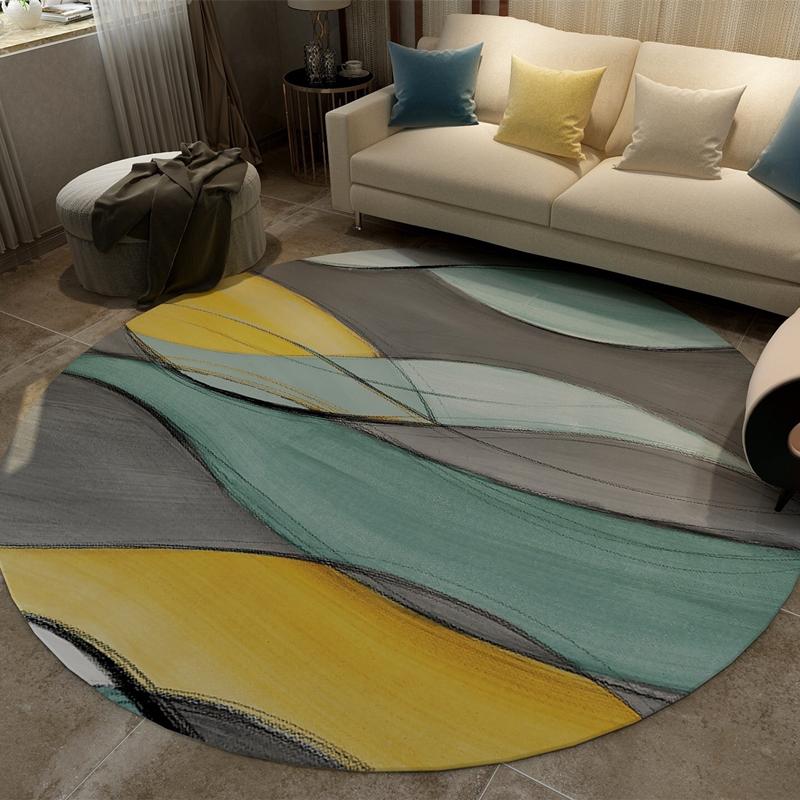 

Modern Korean Round Carpet Abstract Striped Area Rugs Living Room Sofa Rug Kids Bedroom Play Tent Decor Anti-Slip Floor Mats, Yo-113