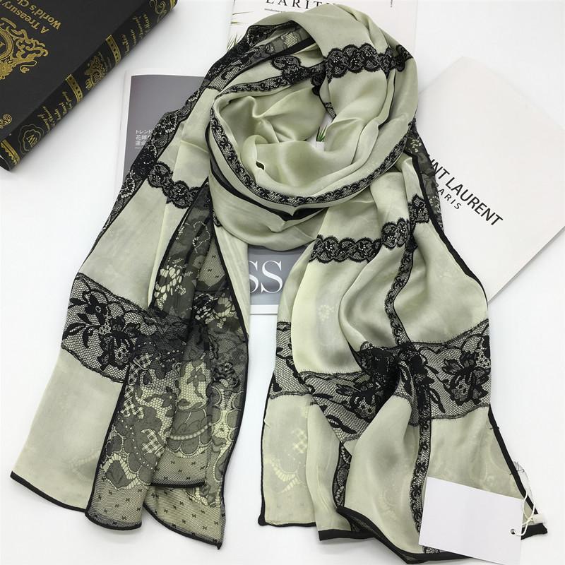 

New style double layer design print lace size 180cm - 65cm 100% silk material long scarves shawl silk scarf for women