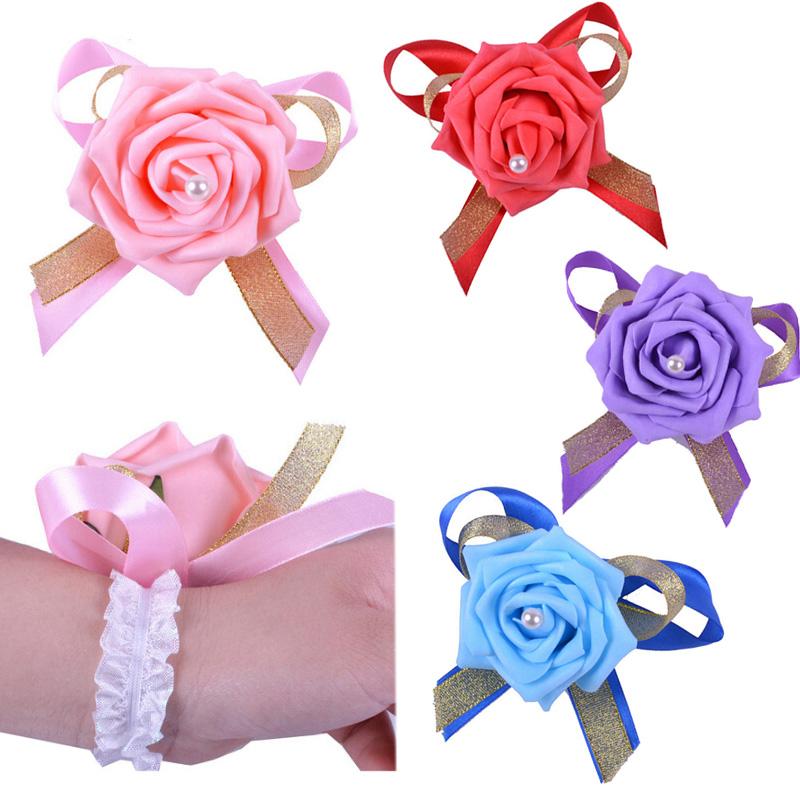 

4 pcs/lot wedding decoration artificial flowers Wrist Flower Corsage Wedding Prom Party - petalos de rosa de boda FX483-4, Blue