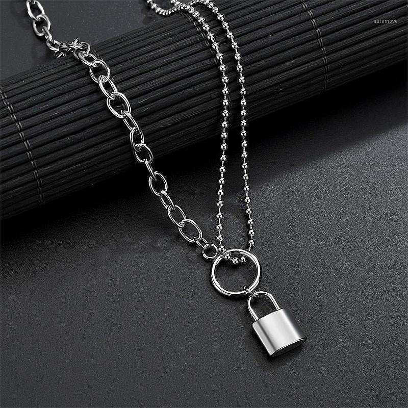

Stainless Steel Circle Lock Chain silver color padlock Asymmetrical Necklaces for Women Fashionable Necklace Pendant Jewelry1