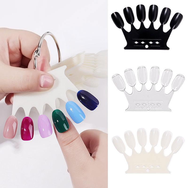 

60 Tips Nail Art Display False Nail Tips Crown Fake Nails Polish Clear Nature Color Card Acrylic Practice Chart Palette Art Ring, Black