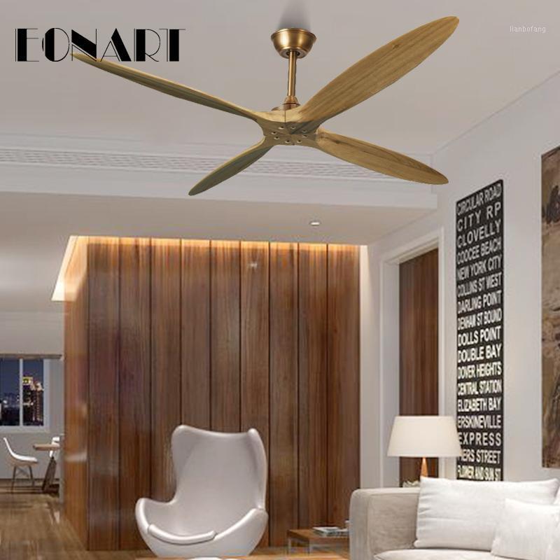 

60 Inch European style DC motor 4 Blade solid wood decoration with remote control no lamp ceiling fan 220V indoor roof motor fan1