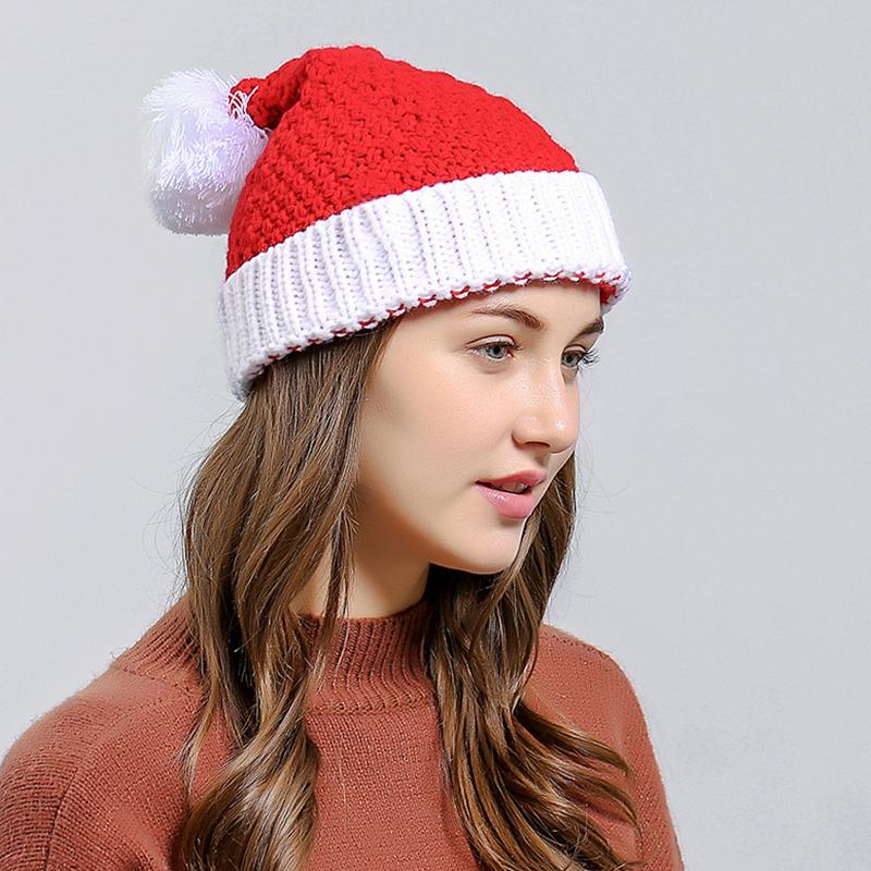 

Santa Hats Christmas Hats for Adults Pom Slouchy Knit Beanies Winter AC889, Red