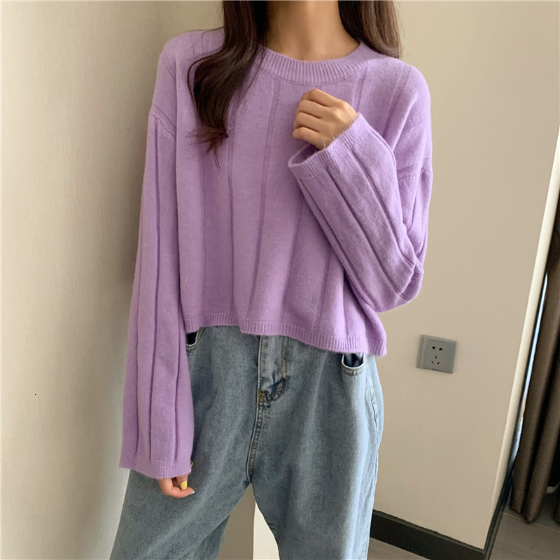 

2021 New Female Vintage Sweater Solid Sleeves Full Length O-neck Oversized Feminine Knitting Sweatshirt Winter R8I9, Orange.