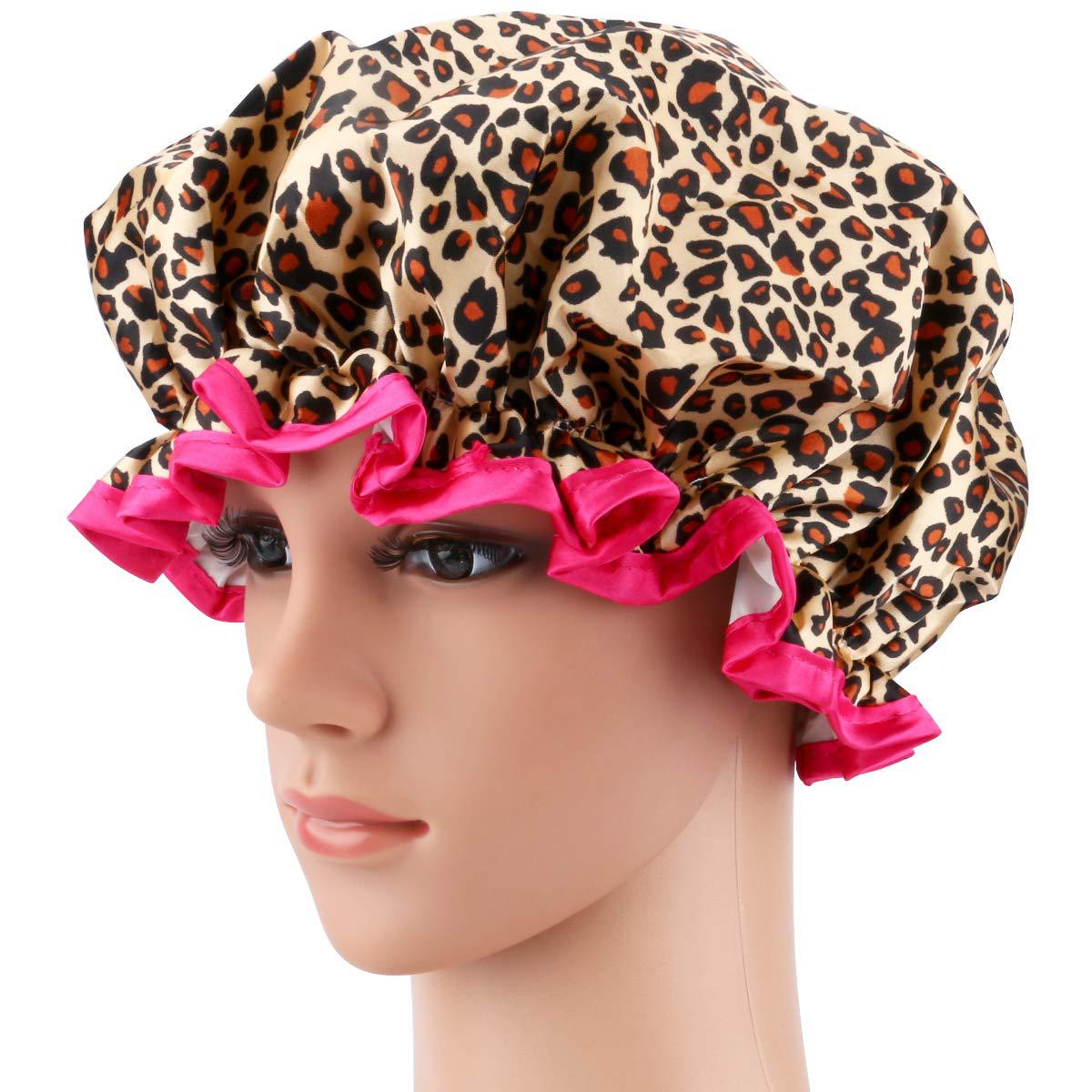 

Fashion Thick Women Shower Satin Hats Colorful Printing Bath Shower Caps Hair Cover Double Waterproof Bathing Cap