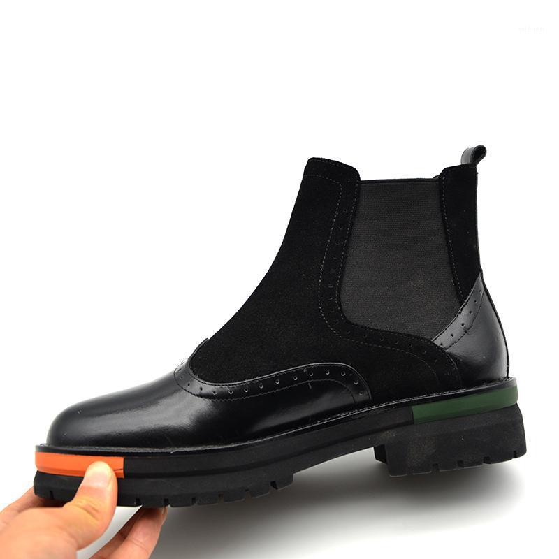 

Handmade Women Boots 2020 New Vintage Genuine Leather Flat Black Ankle Boots Ladies Autumn Winter Bullock Platform1