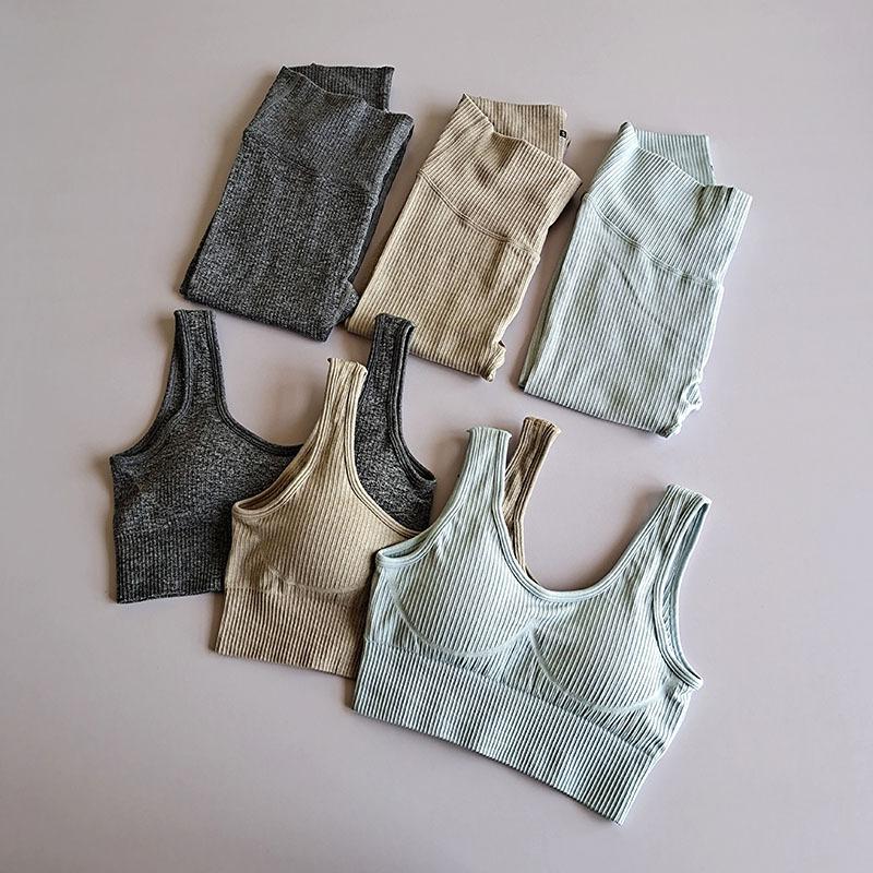 

Sports Suit For Women 2 Piece Ribbed Seamless Yoga Set Sports Bra and Leggings Set Running Gym Fitness tracksuit sportwear, Gqtz010 khaki