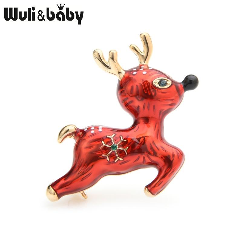 

Pins, Brooches Wuli&baby White Red Deer Women Alloy Enamel Snowflake Elk Animal Brooch Pins Christmas Year Gifts