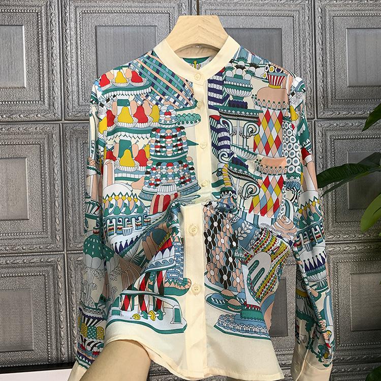 

New arrival women's fashion floral print long sleeves Shirts France style elegant O-neck Shirt Tops B963, As pic
