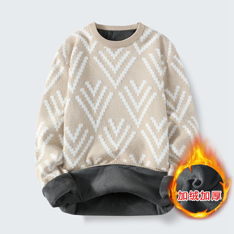 

Autumn and Winter Sweater Men Plus Velvet Thickening Trend Pullover Warm Bottoming Shirt, 82 black plus velvet