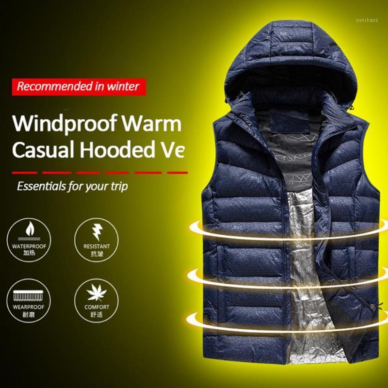 

Outdoor Winter Thermal Heating Vest Men Women USB Heated Waistcoat Hooded Removable Coat Male Heating Clothes P8121, Blue