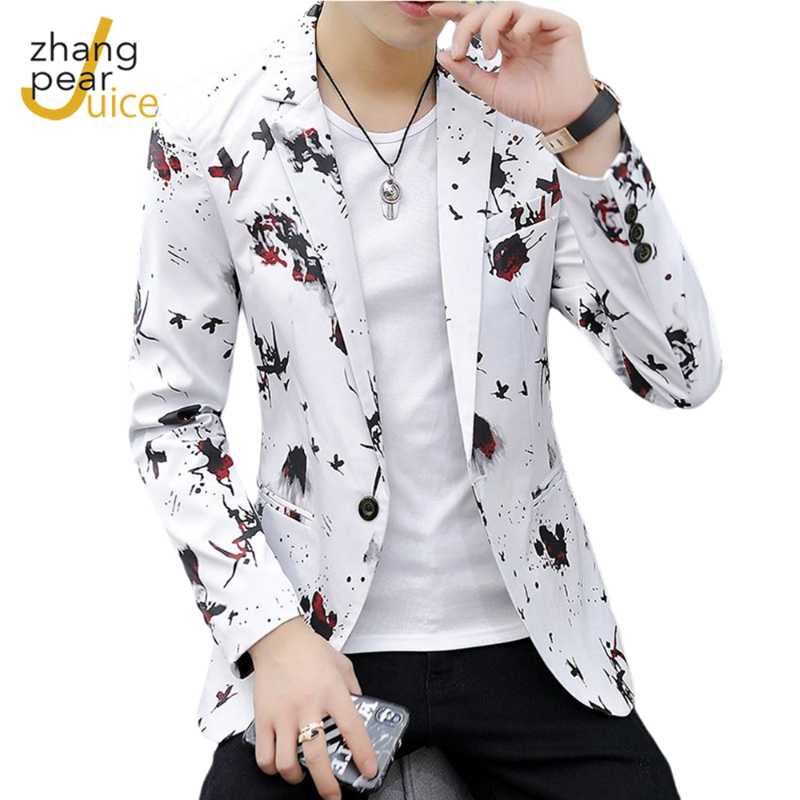 

Men's Casual Turn Down Collar Blazers Men Trend Slim Print Button Blazers Men Blazer, As shown