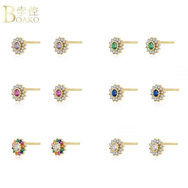 

BOAKO 925 Sterling Silver Earrings For Women 2021 Luxury Jewelry Rainbow CZ Piercing Stud Earring Bijoux Party Pendientes Aretes