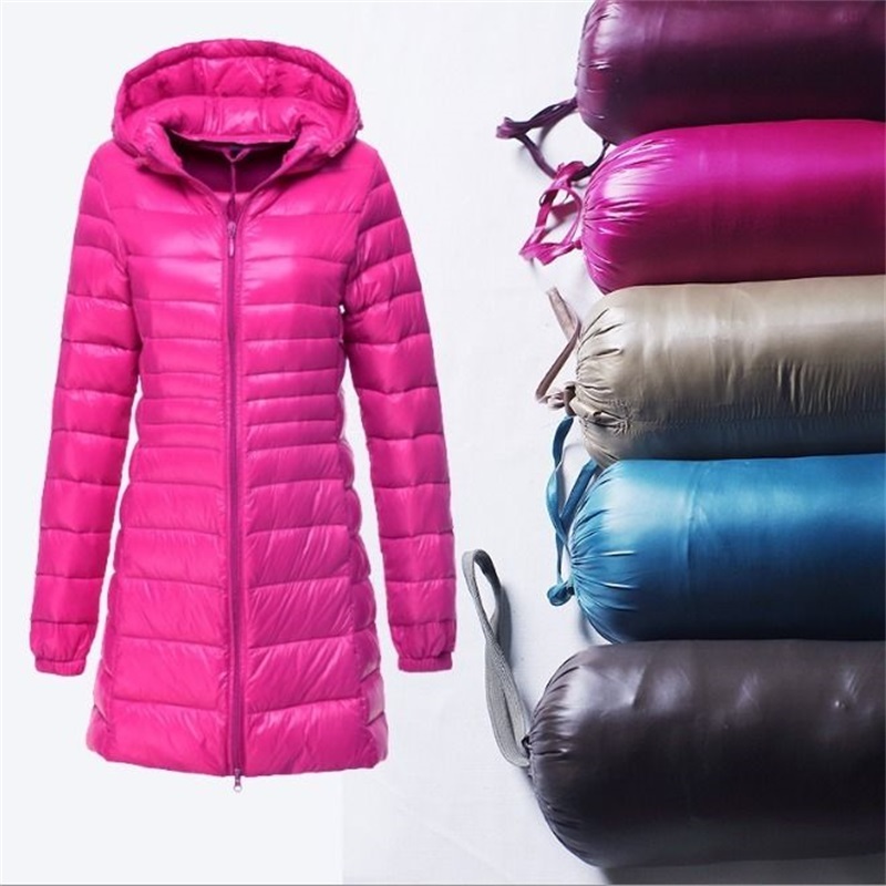 

4xl 2020 women' winter jackets white duck long female jacket quilted with hood ultra light portable parkas down coats 78X2, Red