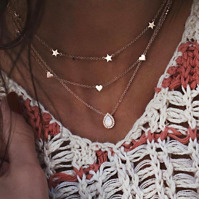 

Chokers Fashion Necklaces Pendants For Women Gold Charm Long Necklace Multilayer Hearts Circular Tassel Choker Jewlery Gift