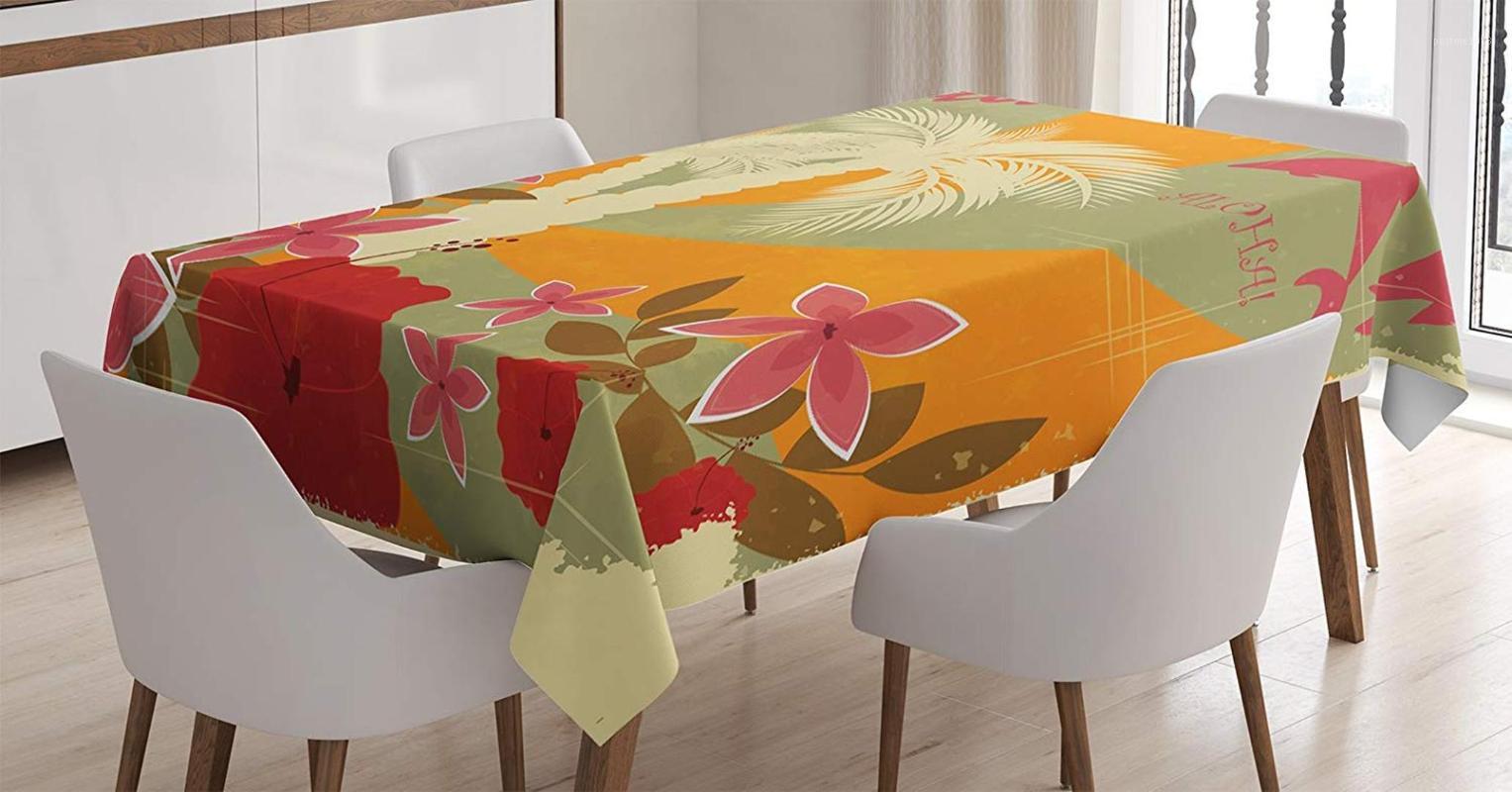 

Hawaiian Tablecloth Aloha Vintage Style Colorful Swirl Dolphins Palm Trees Flowers Dining Room Kitchen Table Cover1, As pic