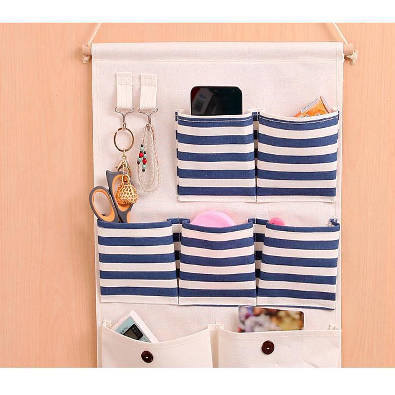 

Storage Pockets Wall Door Waterproof Hanging Bathroom Linen Cotton Sundries Folding Underwear Socks Sorting Bag Organizer1, Small blue