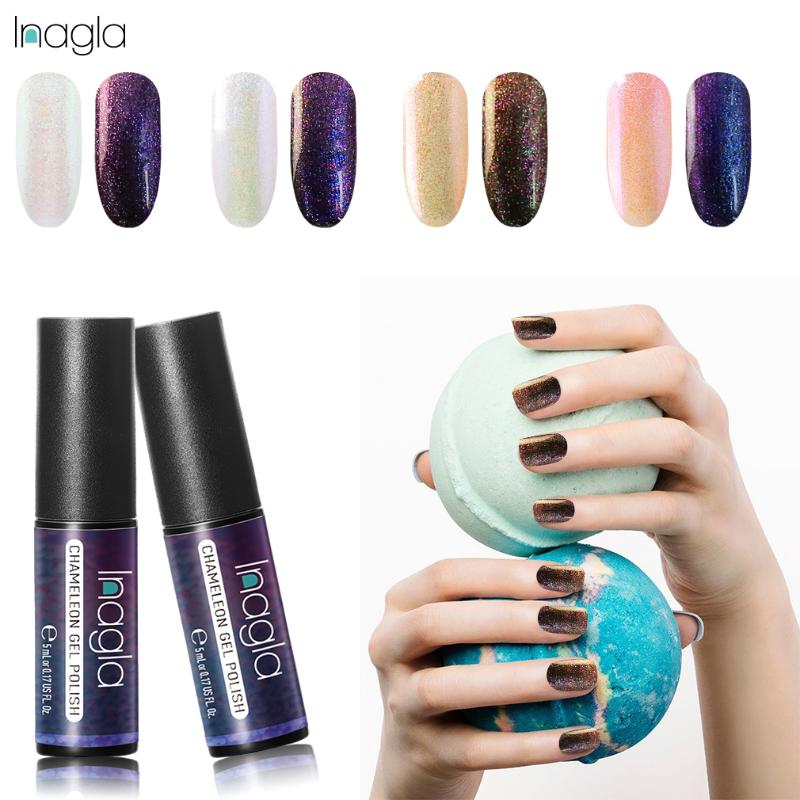 

Inagla 3D Nail Polish Chameleon 5ml Varnish Nail Art Lacquer Black Base Needed Manicure Lacquer Soak Off Enamel UV Polish, No wipe top coat
