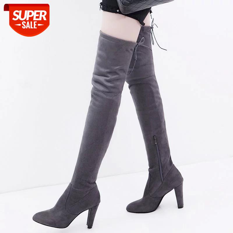 

2020 high heel suede boots Plus velvet warm winter Over-the-Knee stovepipe women boots shallow Pointed Toe Flock skinny #CG30, Black