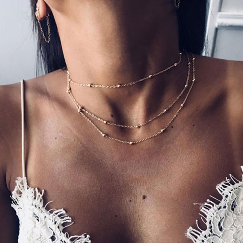 

EN Simple Boho Gold Color Chain Beads Choker Necklace Women Layerd Chocker Necklaces For Women collar collier collares kolye1