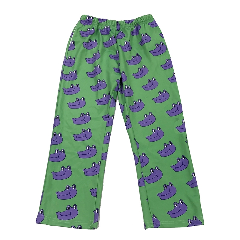 

Original Design Autumn New Purple Frog Funny Print Wide Leg Pants Fashion High Street Cotton Loose High Waist Trousers 201109, Green