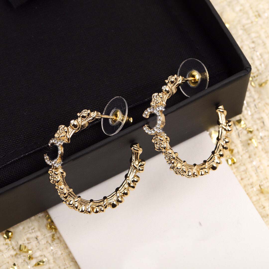 

2022 Top quality half round shape Charm dangle stud earring with diamond and flower design in 18k gold plated for women wedding jewelry gift have box stamp PS7159