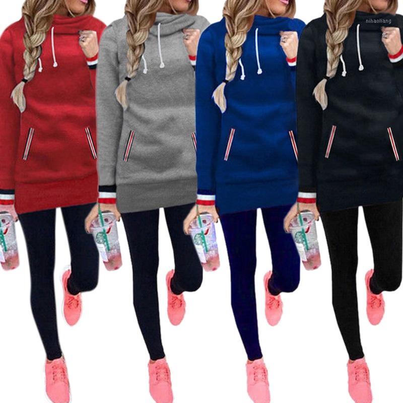 

Autumn Winter New Fashion Casual Women Long Sleeve Funnel Neck Drawstring Stripe Long Pullover Hoodie Sweatshirt1, Blue