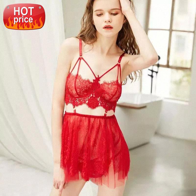 

Summer Sexy Lingerie Eyelashes Lace Perspective Temptation Straps Nightdress Embroidery Hollow Sexy Lingerie for Women Nightgown #YB4b, Black;white