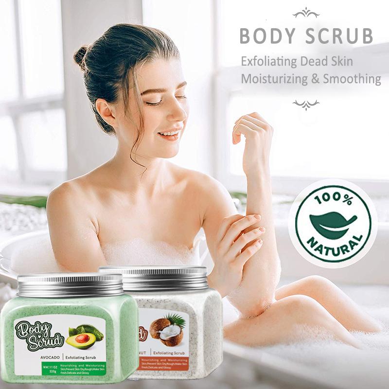 

Natural Coconut and Avocado Body Exfoliator Scrub Cream For Exfoliating Whitening Brightening Peeling Cream Skin Care Women Men
