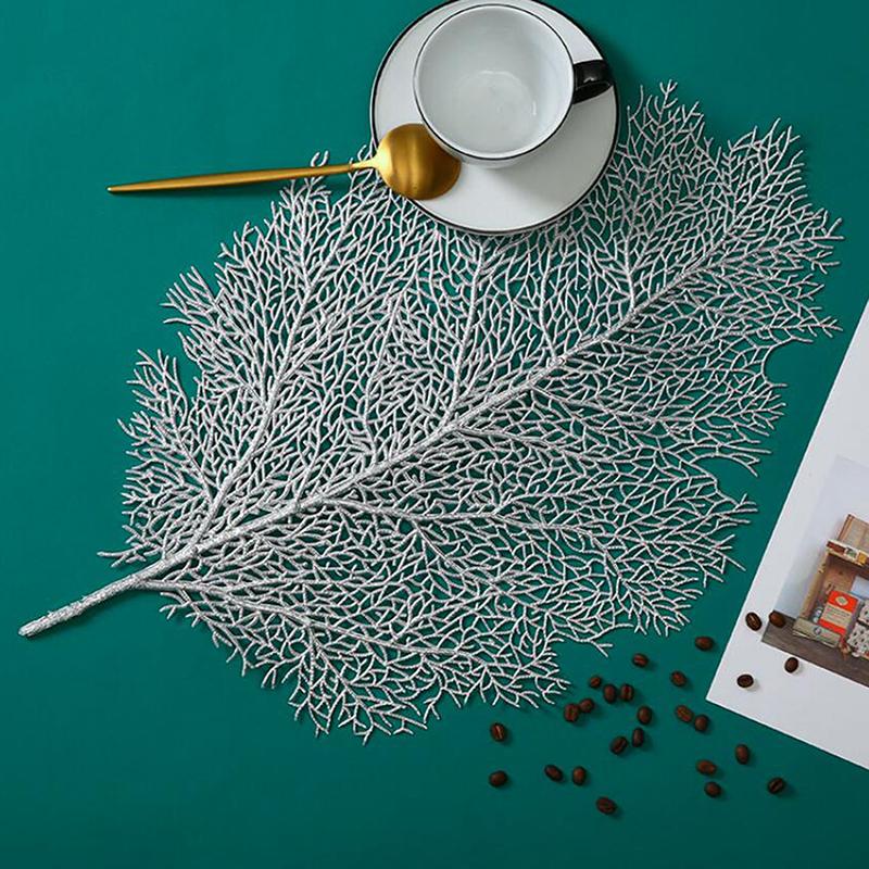 

Placemat For Dining Table Coasters Lotus Leaf Palm Leaf Simulation Plant PVC Cup Coffee Table Mats Kitchen Christmas Home Decor