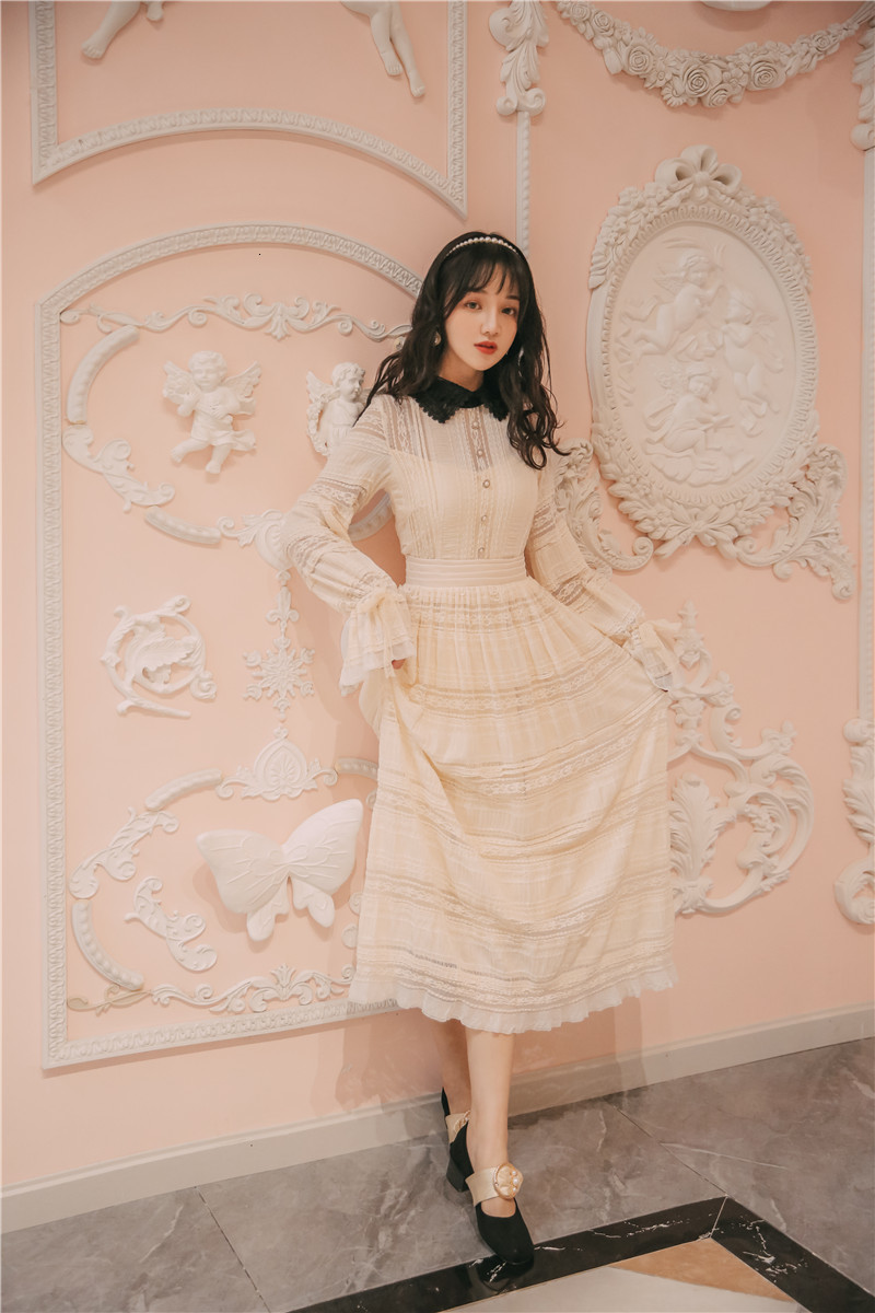 

Long Sleeve Band 2021 Summer Female Lace Dressed in Vintage White Party at Night Costume Fairy Dress Women K68v, Blue