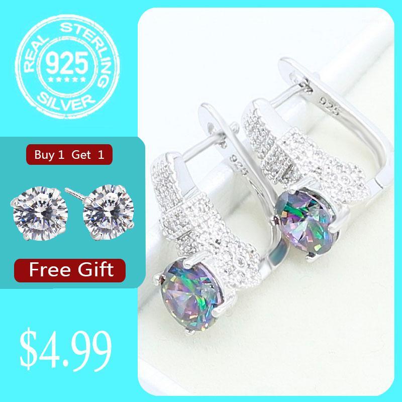 

Multicolor Rainbow Topaz 925 Silver Hoop Earrings for Women Jewelry Free Gift1