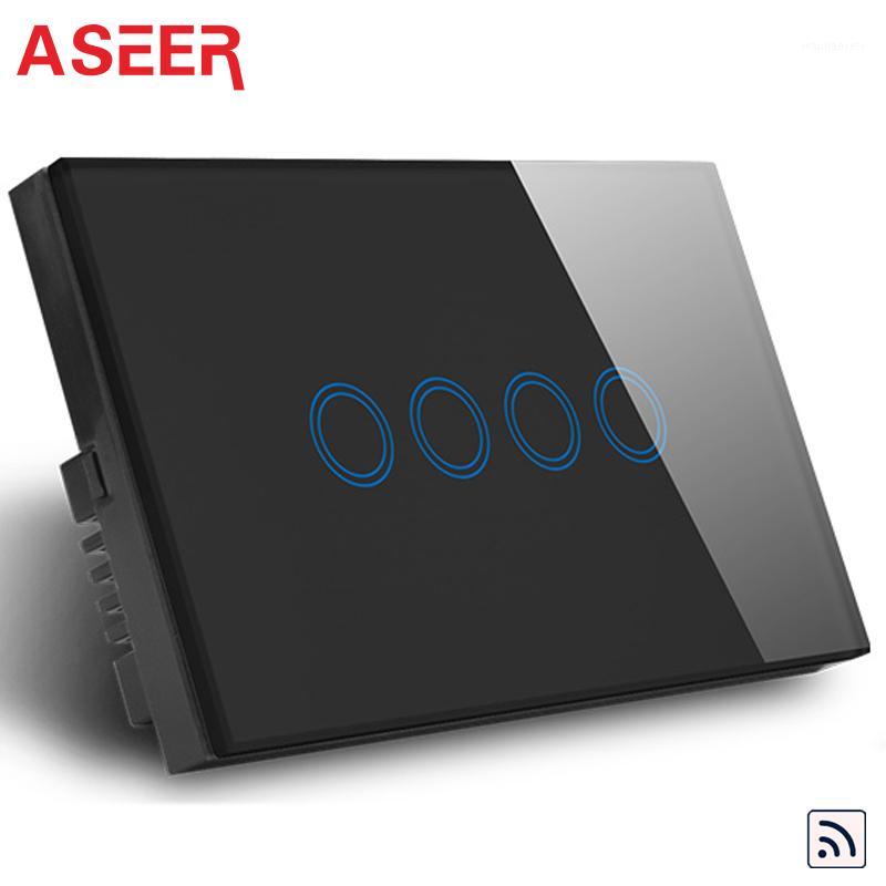 

ASEER Smart Home 4 Gang 1 way Smart Switch AC110-240V Black Crystal Tempered Glass wireless switch,RF 433mhz SAA,CE, no remote1