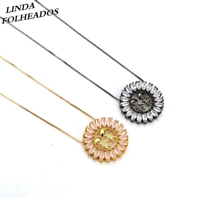

New Designed Hot Sale Gold Copper Gold Pink White Cubic Zirconia Girls Pendant Necklace Jewelry for Birthday Gift Anniversary