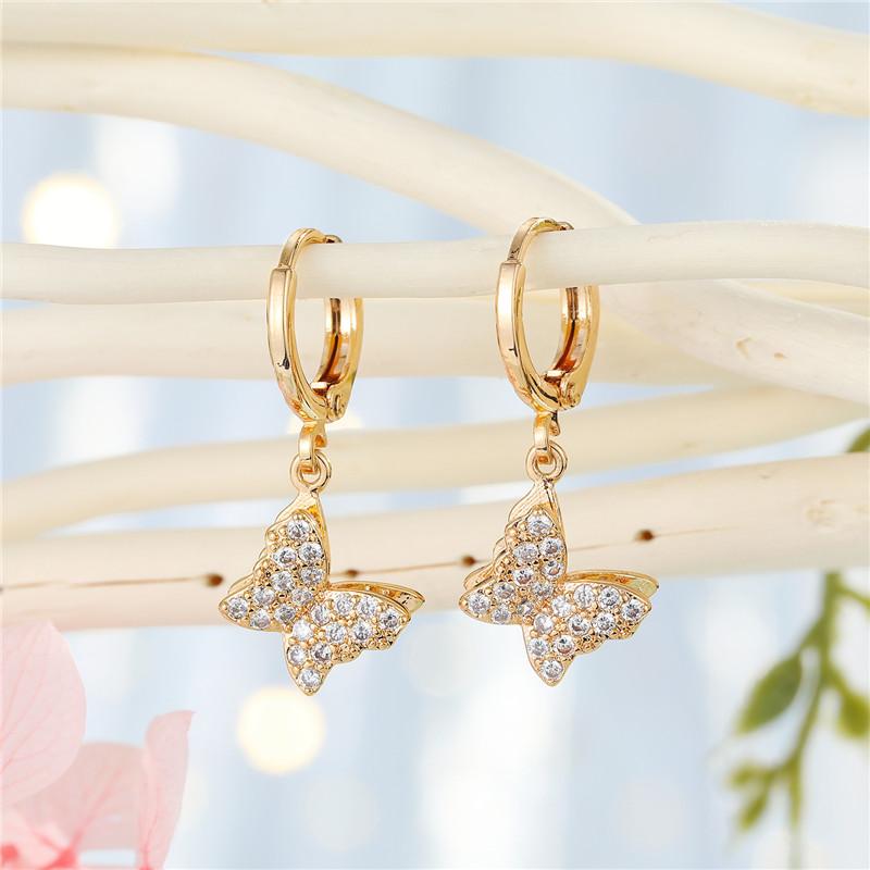 

1Pair Cute Rhinestone Hollow Star Butterfly Hoop Earrings For Women Shiny Crystal Round Geometric Small Stud Earrings Jewelry
